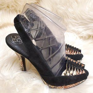 BCB Generation Cinthya Black & Snake Print Peep Toe Platform Pumps SZ 7B